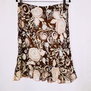 Worthington Brown and Pink Floral Skirt